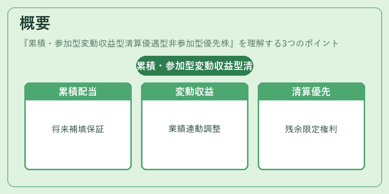 概要（累積・参加型変動収益型清算優遇型非参加型優先株）の図解