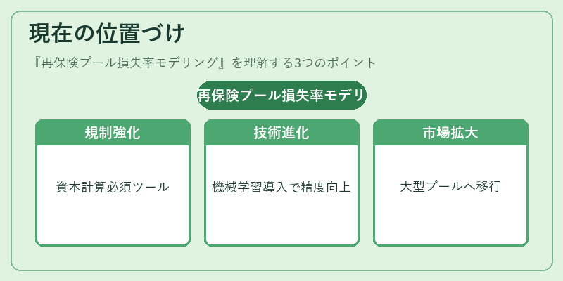 現在の位置づけ（再保険プール損失率モデリング）の図解
