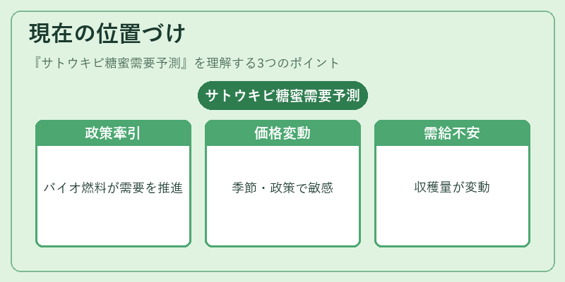 現在の位置づけ（サトウキビ糖蜜需要予測）の図解