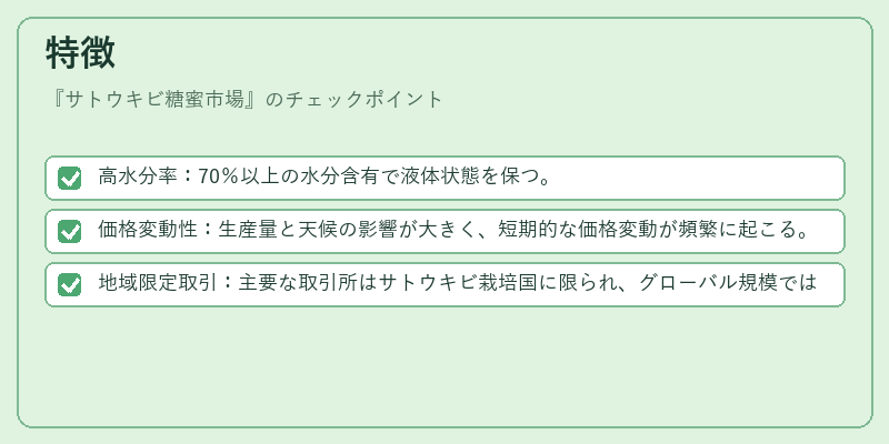 特徴（サトウキビ糖蜜市場）の図解