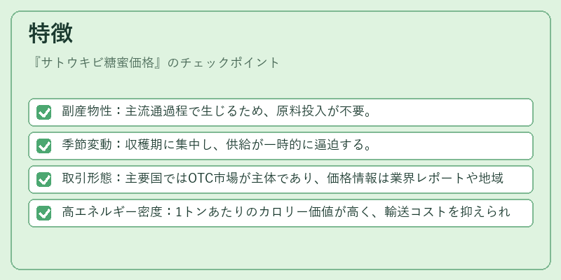 特徴（サトウキビ糖蜜価格）の図解