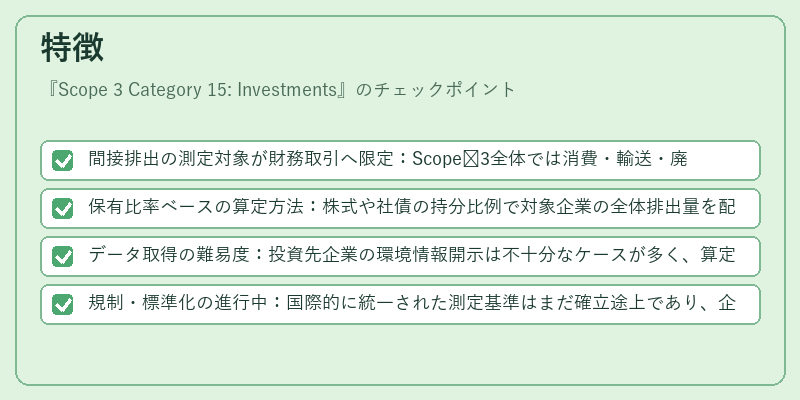 特徴（Scope 3 Category 15: Investments）の図解
