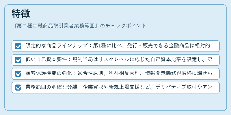 特徴（第二種金融商品取引業者業務範囲）の図解