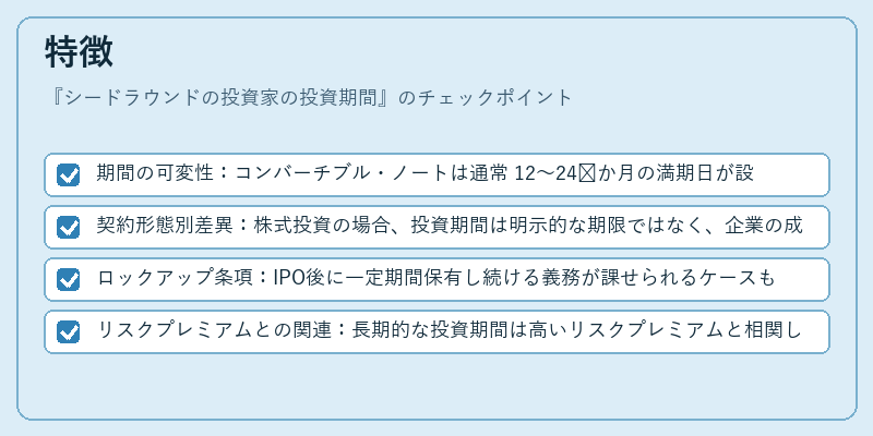 特徴（シードラウンドの投資家の投資期間）の図解