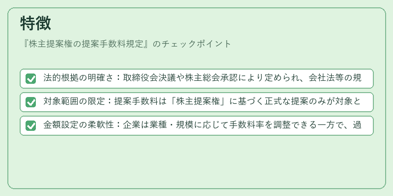 特徴（株主提案権の提案手数料規定）の図解