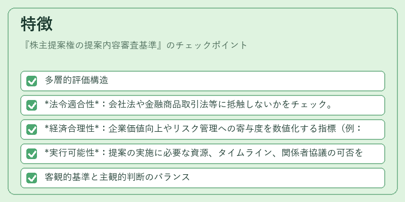 特徴（株主提案権の提案内容審査基準）の図解