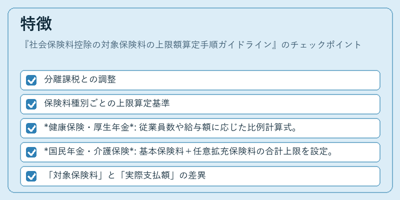 特徴（社会保険料控除の対象保険料の上限額算定手順ガイドライン）の図解