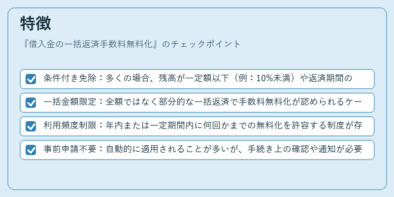 特徴（借入金の一括返済手数料無料化）の図解