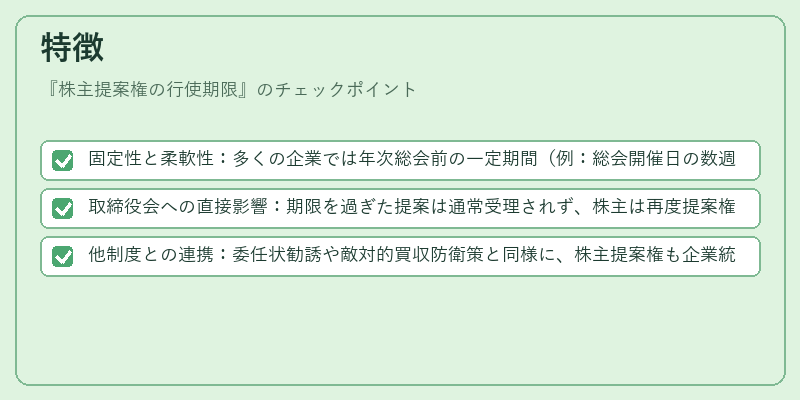 特徴（株主提案権の行使期限）の図解