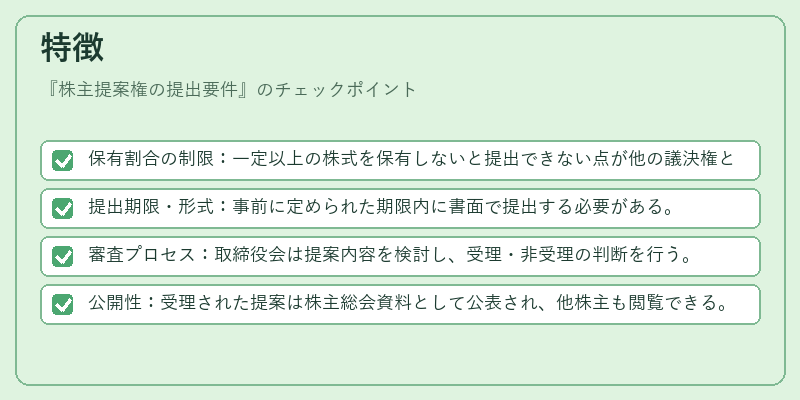 特徴（株主提案権の提出要件）の図解