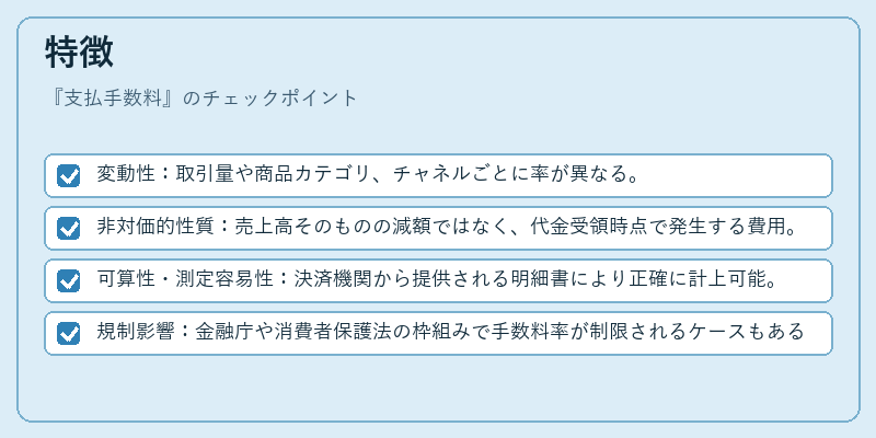 特徴（支払手数料）の図解