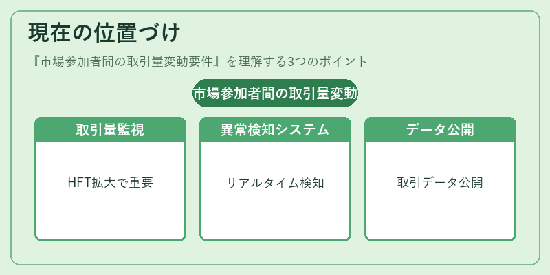 現在の位置づけ（市場参加者間の取引量変動要件）の図解