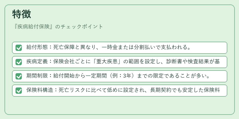 特徴（疾病給付保険）の図解