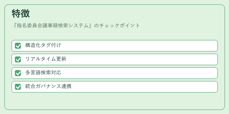 特徴（指名委員会議事録検索システム）の図解