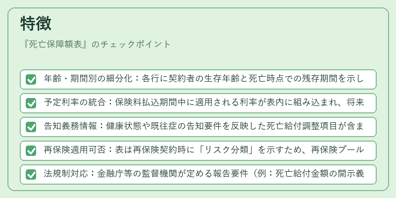 特徴（死亡保障額表）の図解