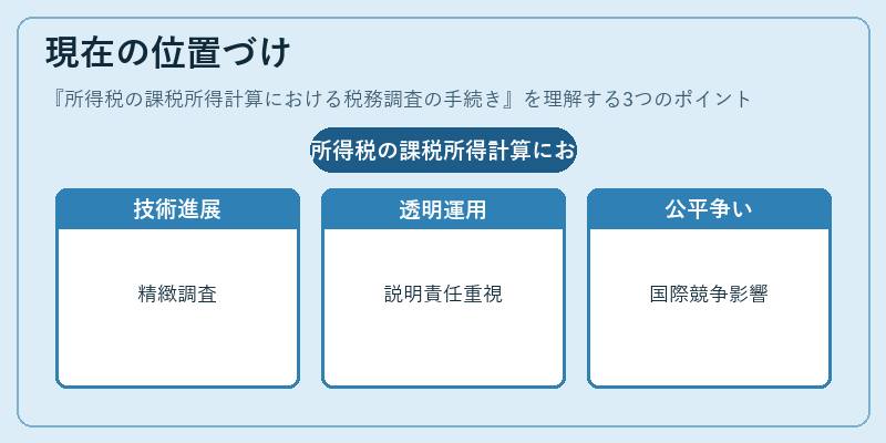 現在の位置づけ（所得税の課税所得計算における税務調査の手続き）の図解