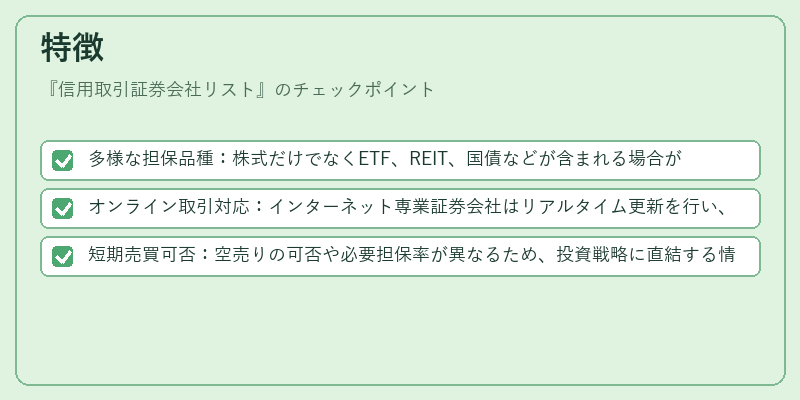 特徴（信用取引証券会社リスト）の図解