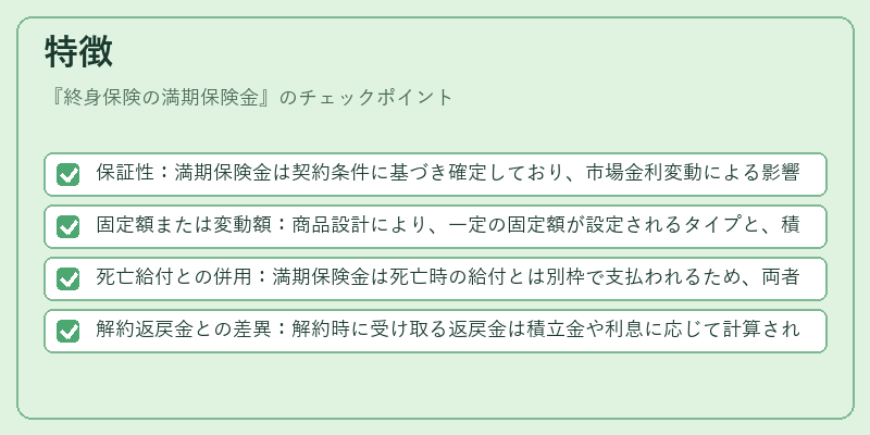 特徴（終身保険の満期保険金）の図解