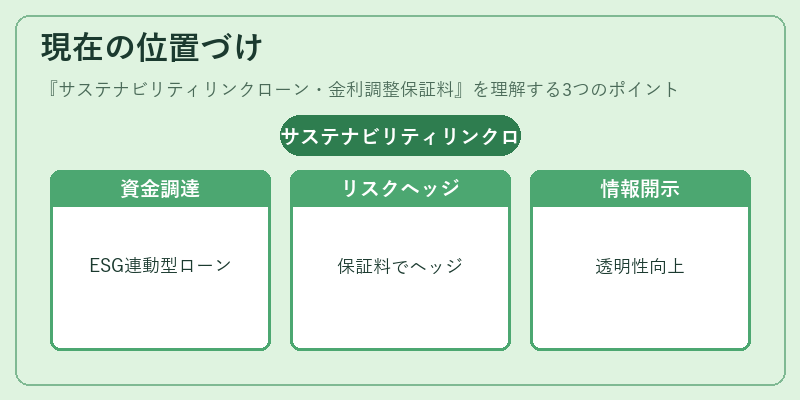 現在の位置づけ(サステナビリティリンクローン・金利調整保証料)の図解
