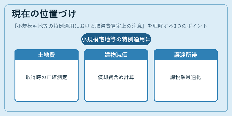 現在の位置づけ（小規模宅地等の特例適用における取得費算定上の注意）の図解