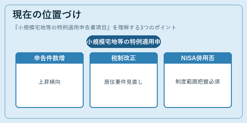 現在の位置づけ（小規模宅地等の特例適用申告書項目）の図解