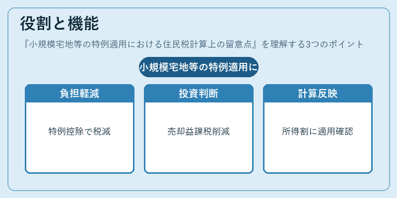 役割と機能（小規模宅地等の特例適用における住民税計算上の留意点）の図解