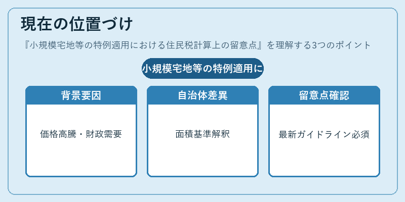 現在の位置づけ（小規模宅地等の特例適用における住民税計算上の留意点）の図解