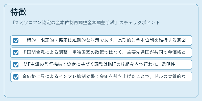 特徴(スミソニアン協定の金本位制再調整金額調整手段)の図解