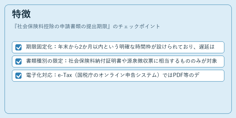特徴（社会保険料控除の申請書類の提出期限）の図解