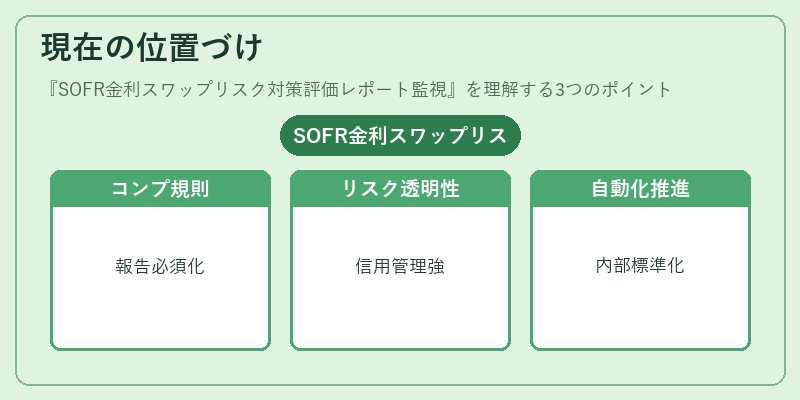 現在の位置づけ（SOFR金利スワップリスク対策評価レポート監視）の図解