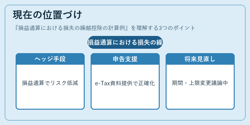 現在の位置づけ（損益通算における損失の繰越控除の計算例）の図解