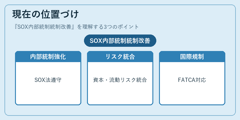 現在の位置づけ（SOX内部統制統制改善）の図解