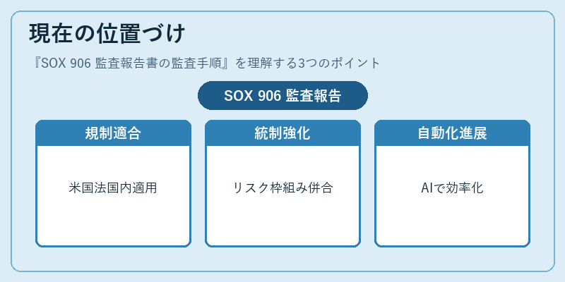 現在の位置づけ(SOX 906 監査報告書の監査手順)の図解