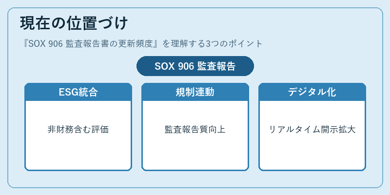 現在の位置づけ（SOX 906 監査報告書の更新頻度）の図解