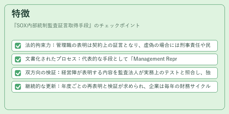 特徴（SOX内部統制監査証言取得手段）の図解