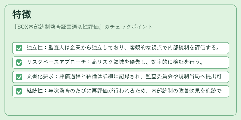 特徴（SOX内部統制監査証言適切性評価）の図解