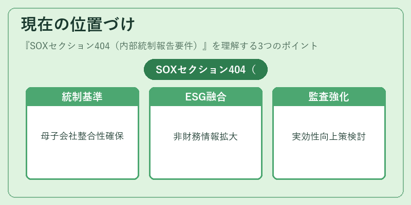 現在の位置づけ（SOXセクション404（内部統制報告要件））の図解