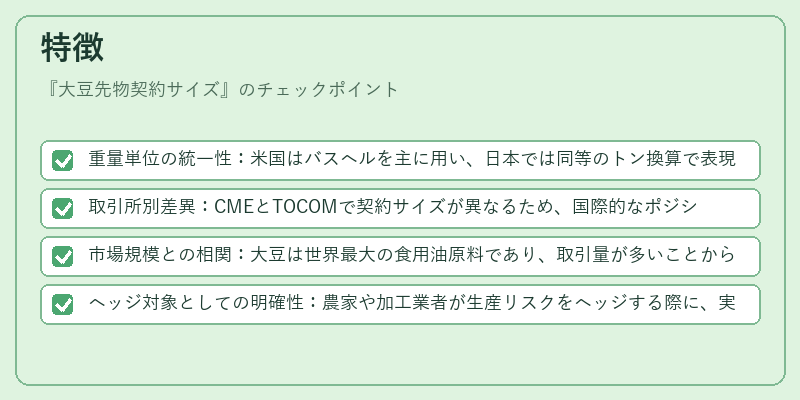 特徴（大豆先物契約サイズ）の図解