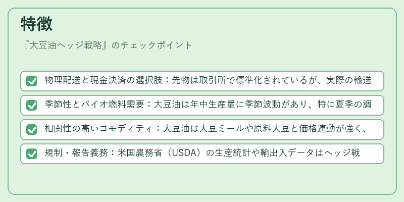 特徴（大豆油ヘッジ戦略）の図解