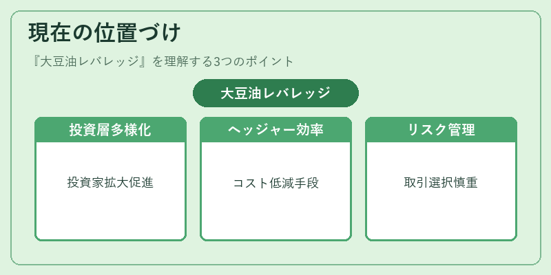 現在の位置づけ（大豆油レバレッジ）の図解