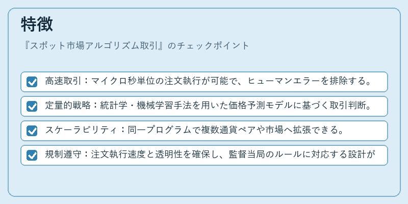 特徴（スポット市場アルゴリズム取引）の図解