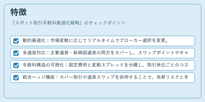 特徴(スポット取引手数料最適化戦略)の図解