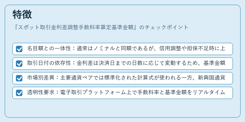 特徴(スポット取引金利差調整手数料率算定基準金額)の図解
