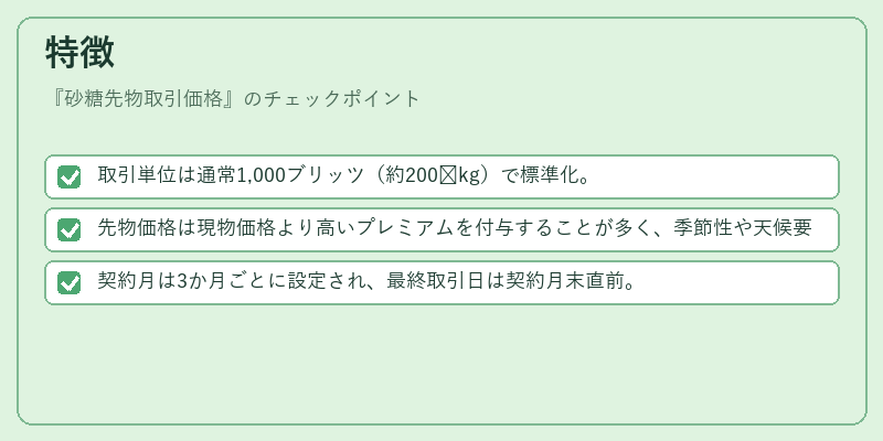 特徴（砂糖先物取引価格）の図解