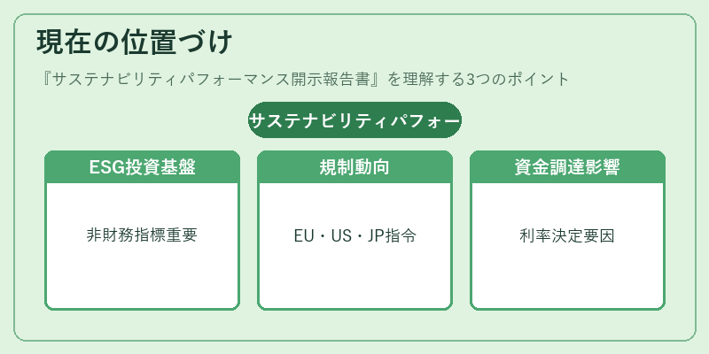 現在の位置づけ（サステナビリティパフォーマンス開示報告書）の図解