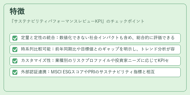 特徴（サステナビリティパフォーマンスレビューKPI）の図解