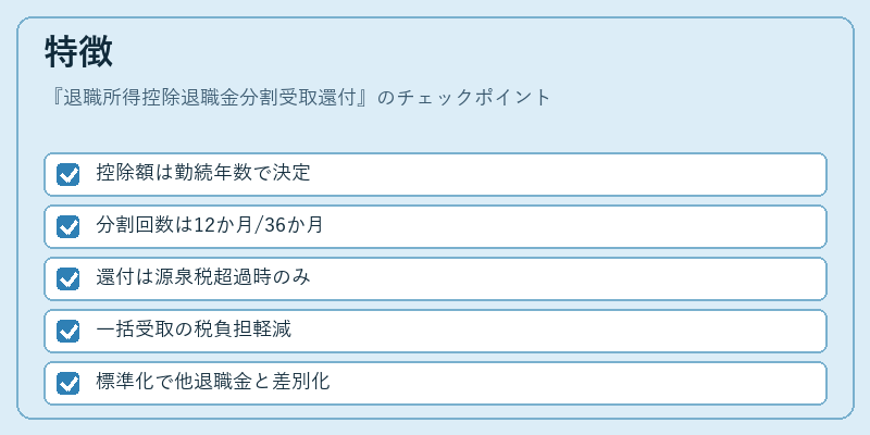 特徴(退職所得控除退職金分割受取還付)の図解