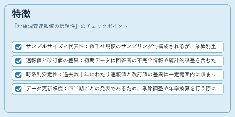 特徴（短観調査速報値の信頼性）の図解