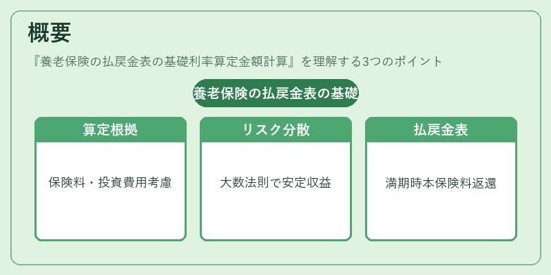 概要（養老保険の払戻金表の基礎利率算定金額計算）の図解