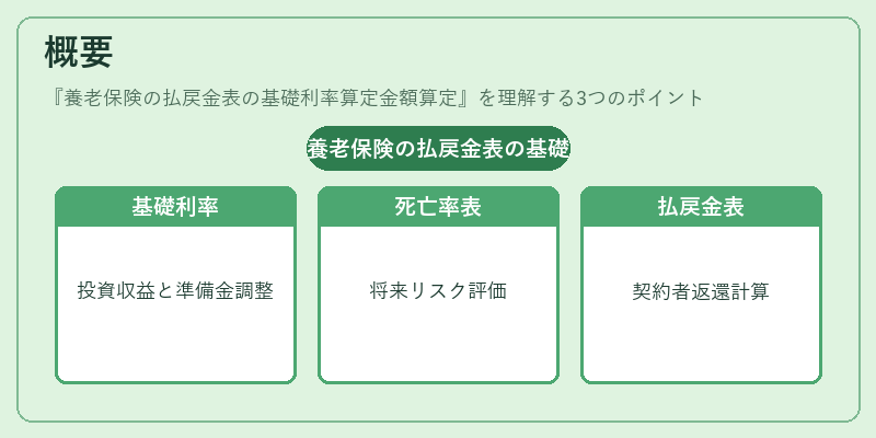 概要（養老保険の払戻金表の基礎利率算定金額算定）の図解